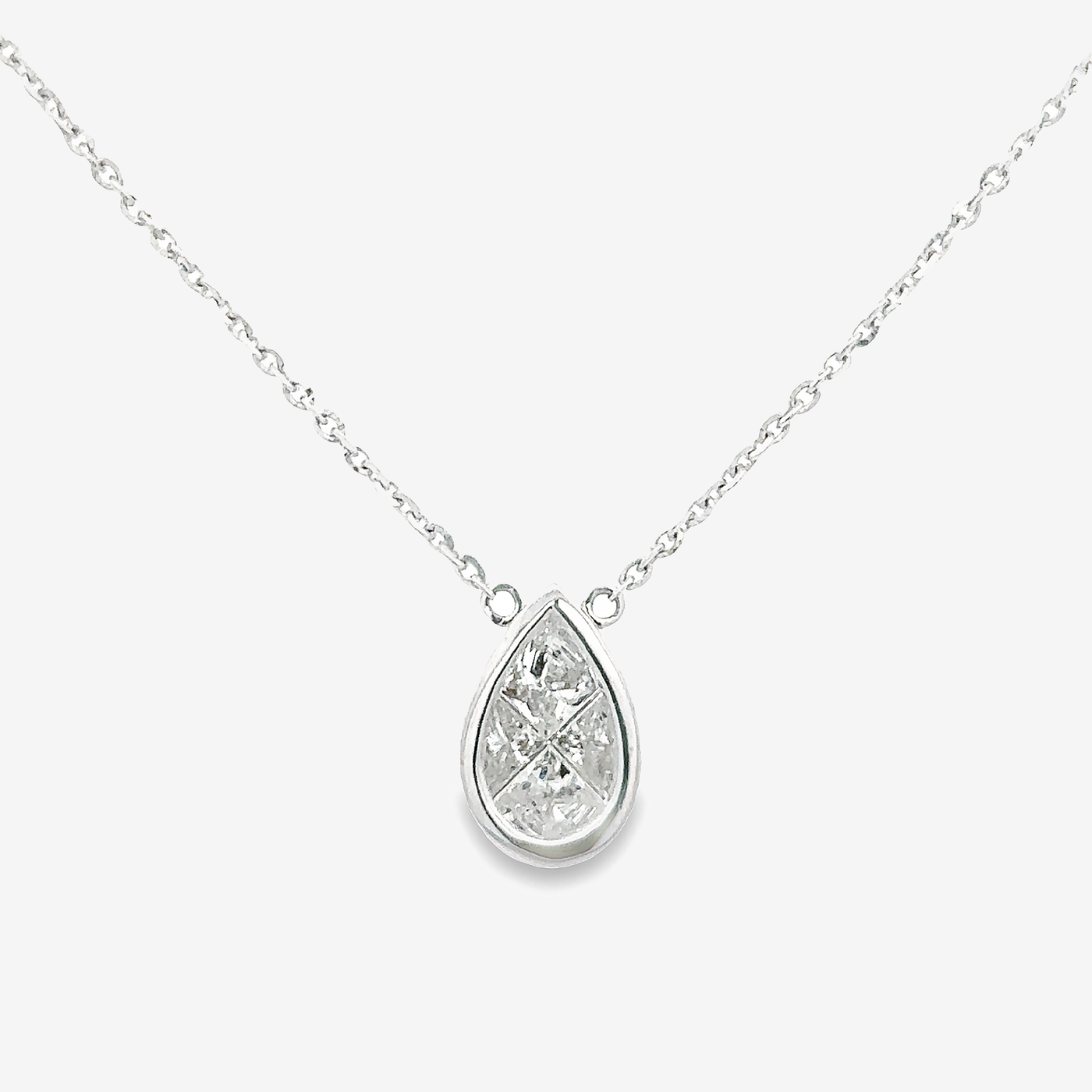 Invisible Set Pear Shaped Small Diamond Necklace