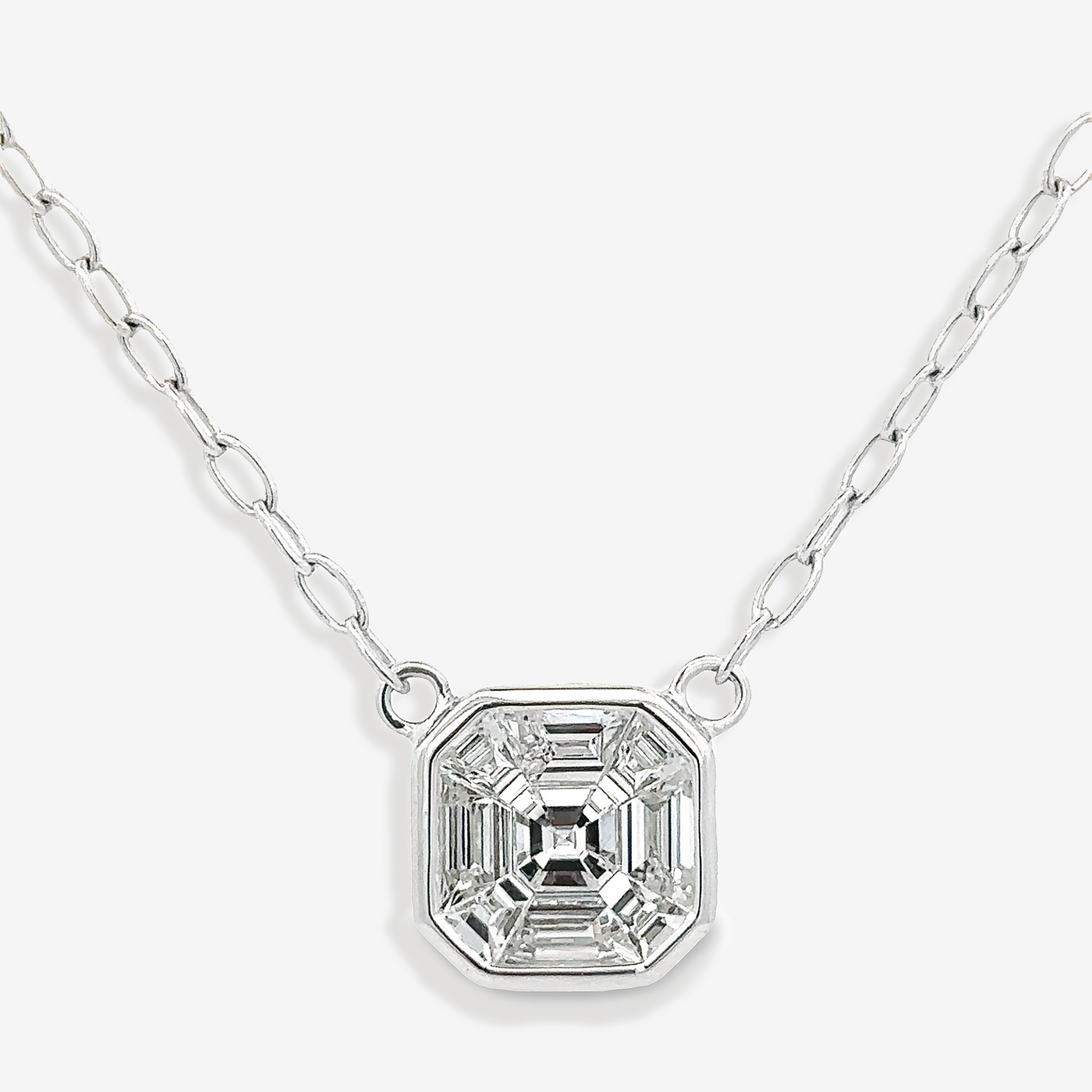 Invisible Set Square Diamond Pendant Necklace