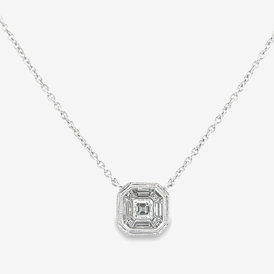 illusion diamond solitaire necklace with milgrain detail