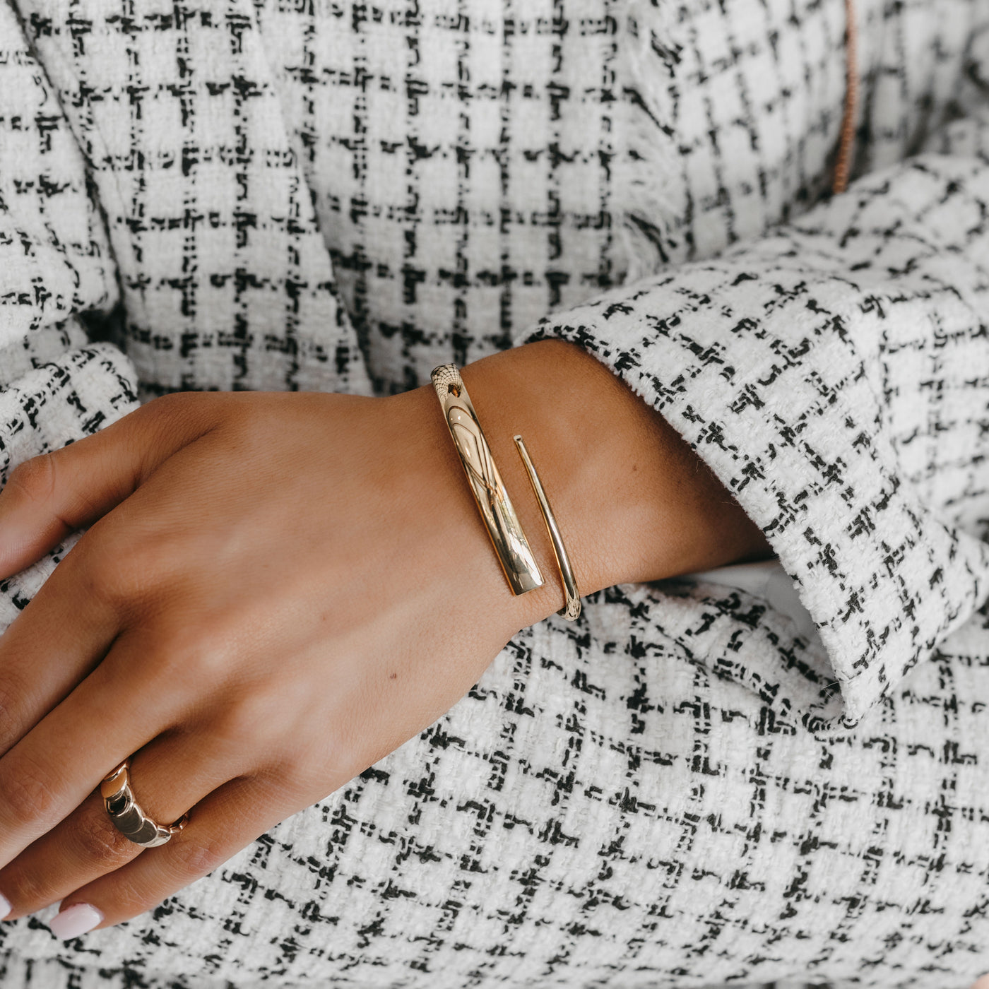 gold bypass bangle bracelet