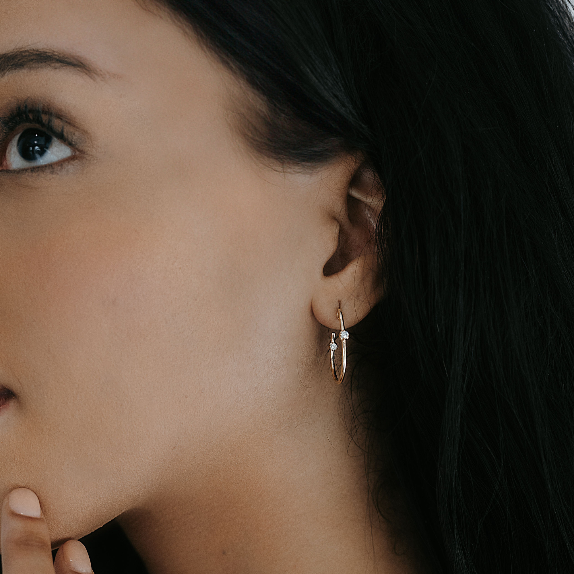 gold j hoop diamond studded earrings