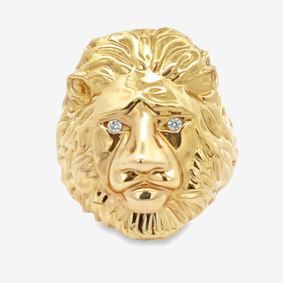 gold lions head with diamond eyes ring