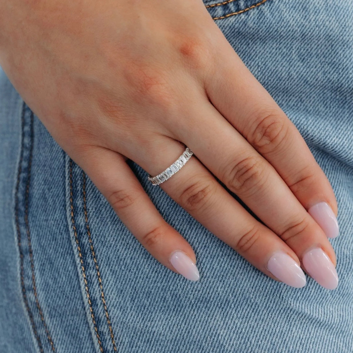 3/4 Low Base 2.10CT Emerald Cut Diamond Ring