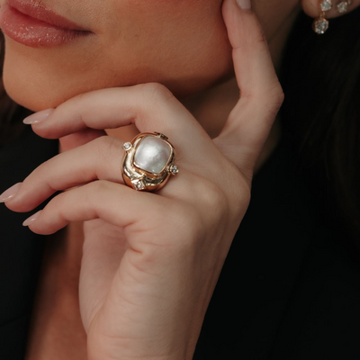 Lab Grown Diamond & Mabe Pearl Ring