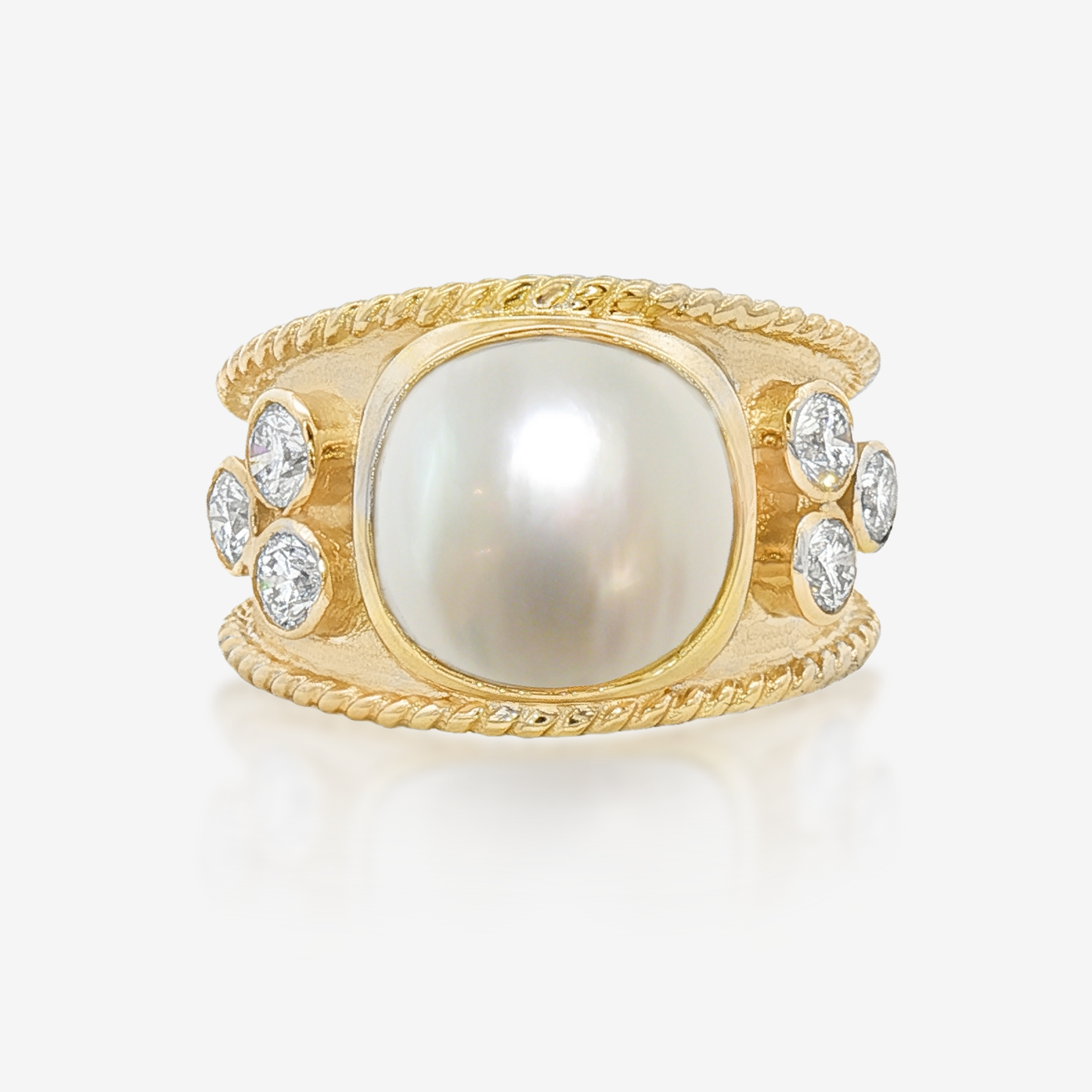 Lab Grown Diamond & Mabe Pearl Rope Ring