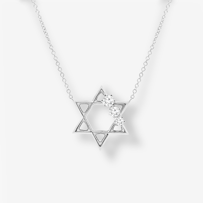 Large 3 Diamond 0.20CT Star of David Necklace