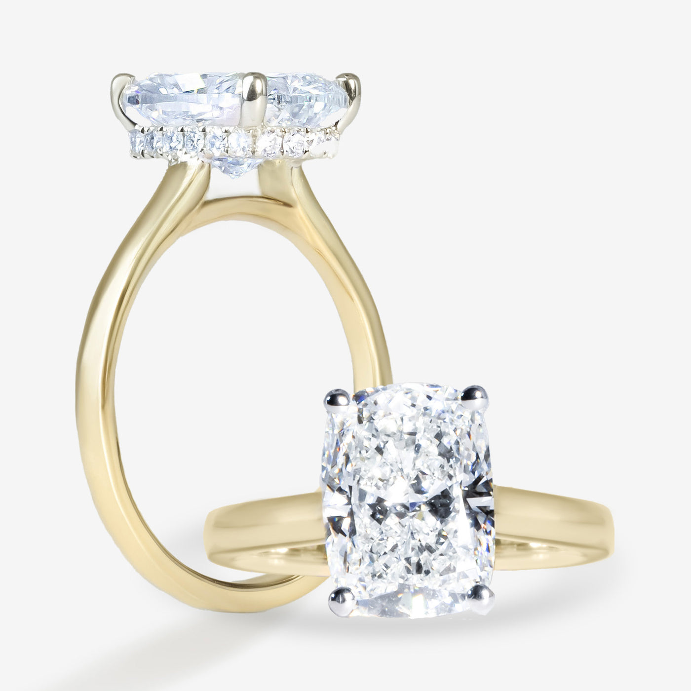 Lina Solitaire - Gold Bridge - Elongated Cushion Engagement Ring