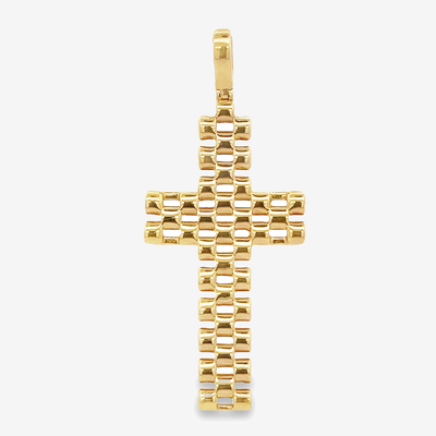 watch link style gold cross pendant
