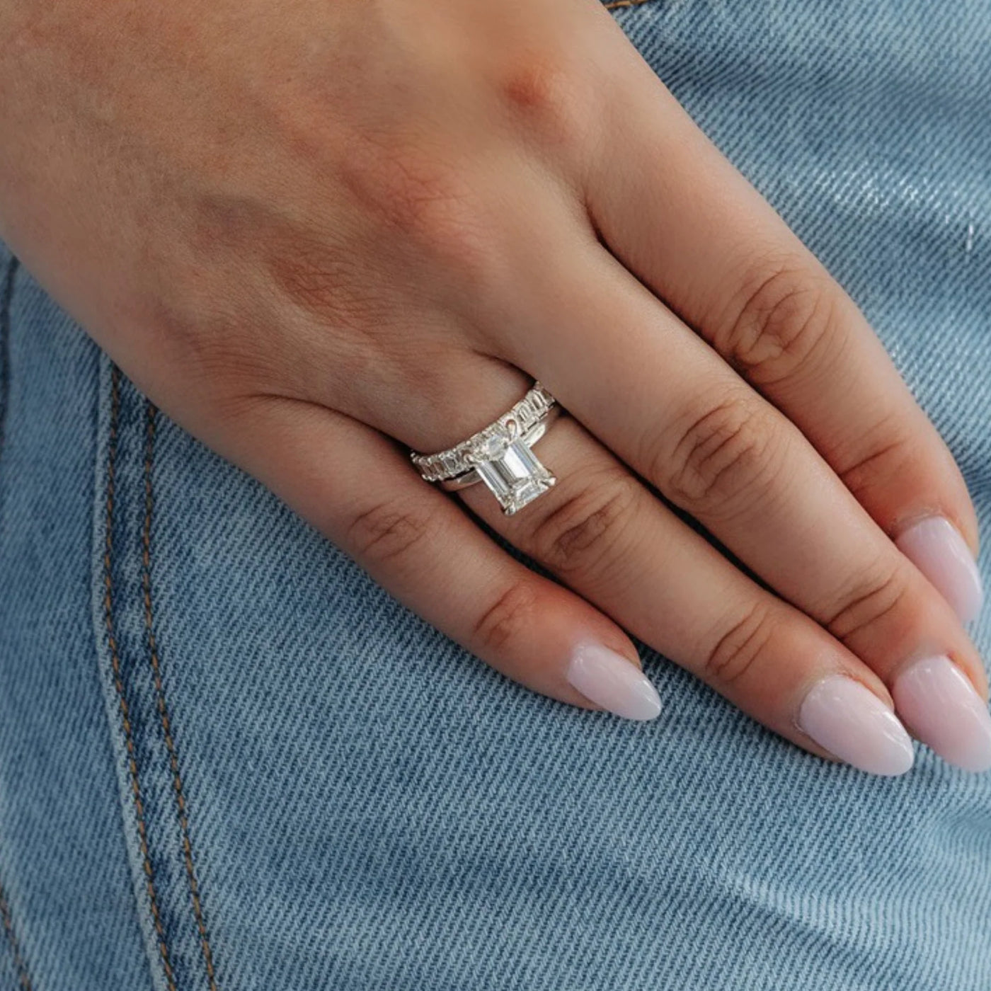 3/4 Low Base 2.10CT Emerald Cut Diamond Ring