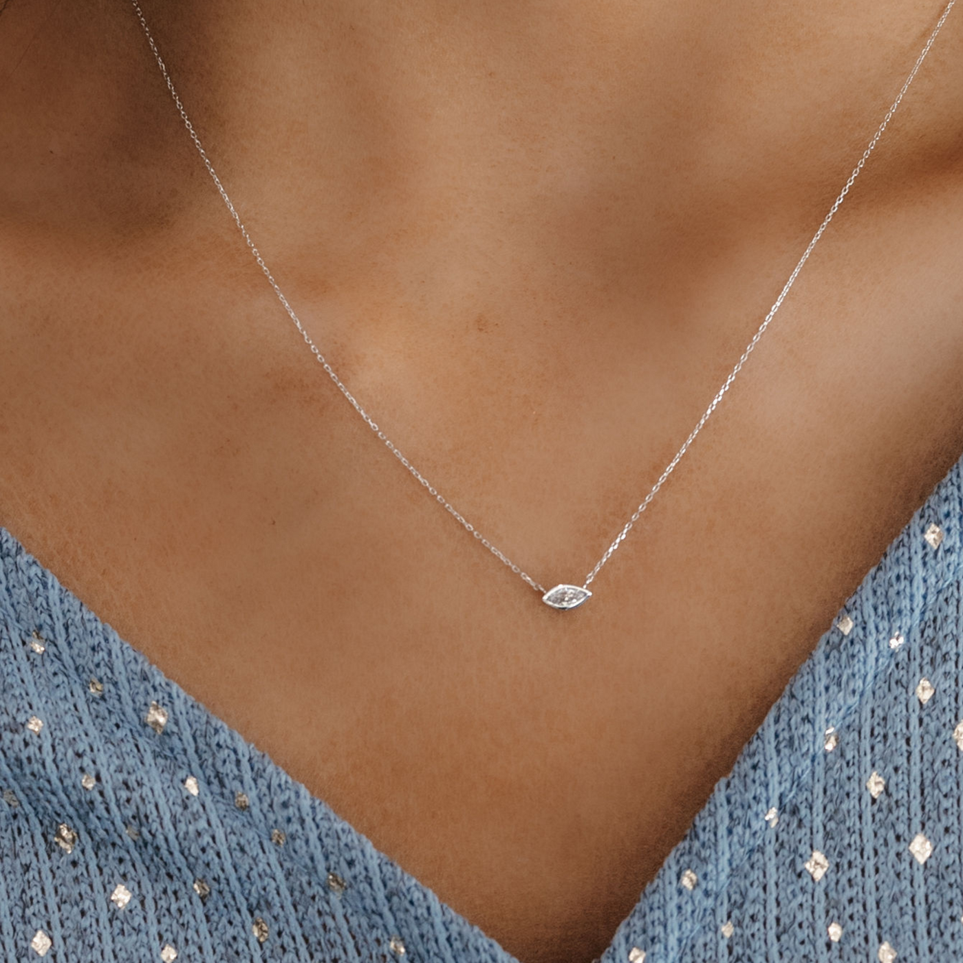 petite marquise cut diamond solitaire necklace
