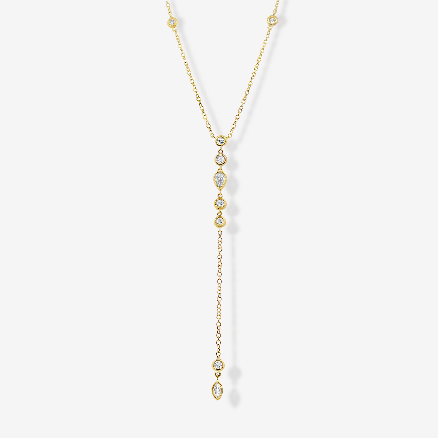 Marquise, Pear & Round Diamond Lariat Necklace
