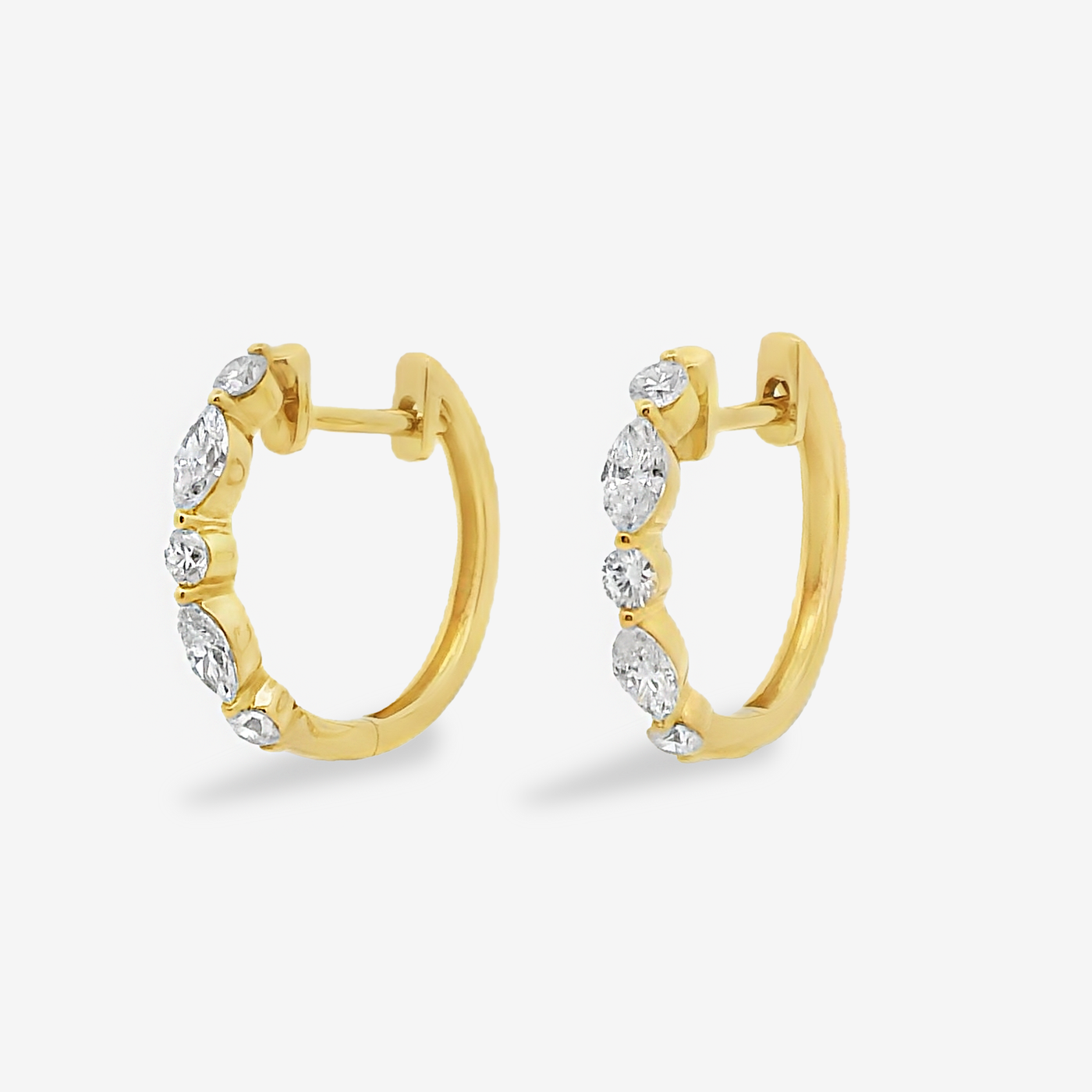 Marquise & Round Diamond Pinpoint Huggie Earrings