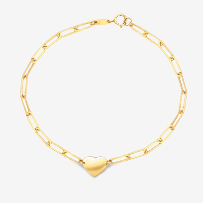 gold heart paperclip link bracelet