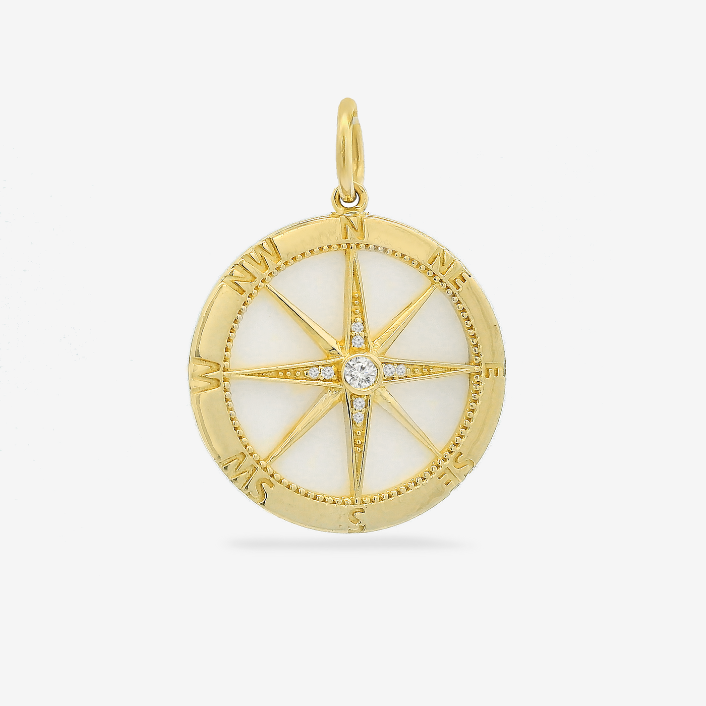 Mother Of Pearl & Diamond Compass Charm