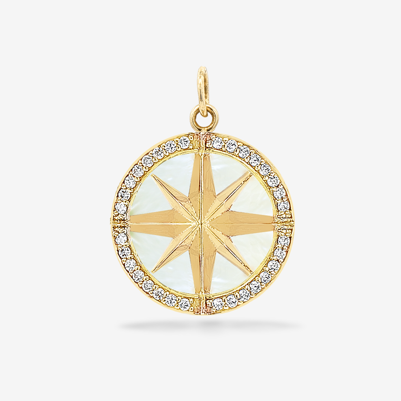 Mother Of Pearl & Diamond Compass Rose Charm