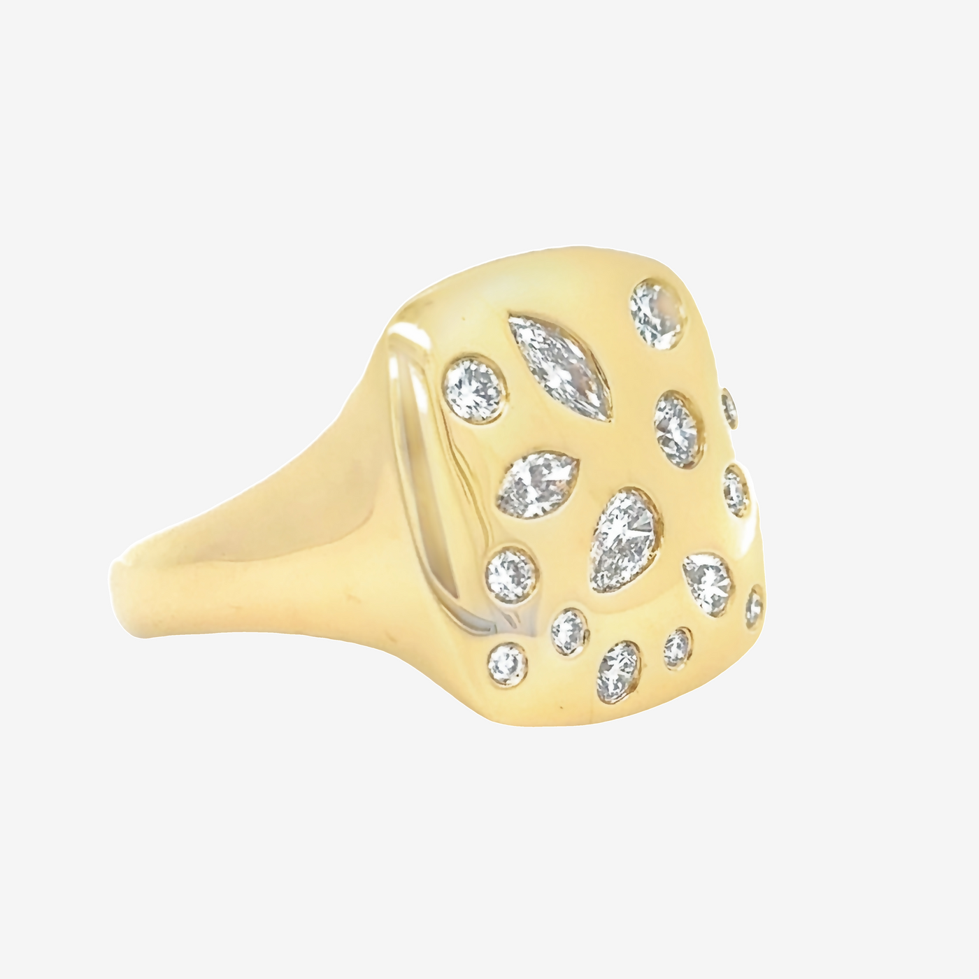 multishape burnished diamond and gold ring