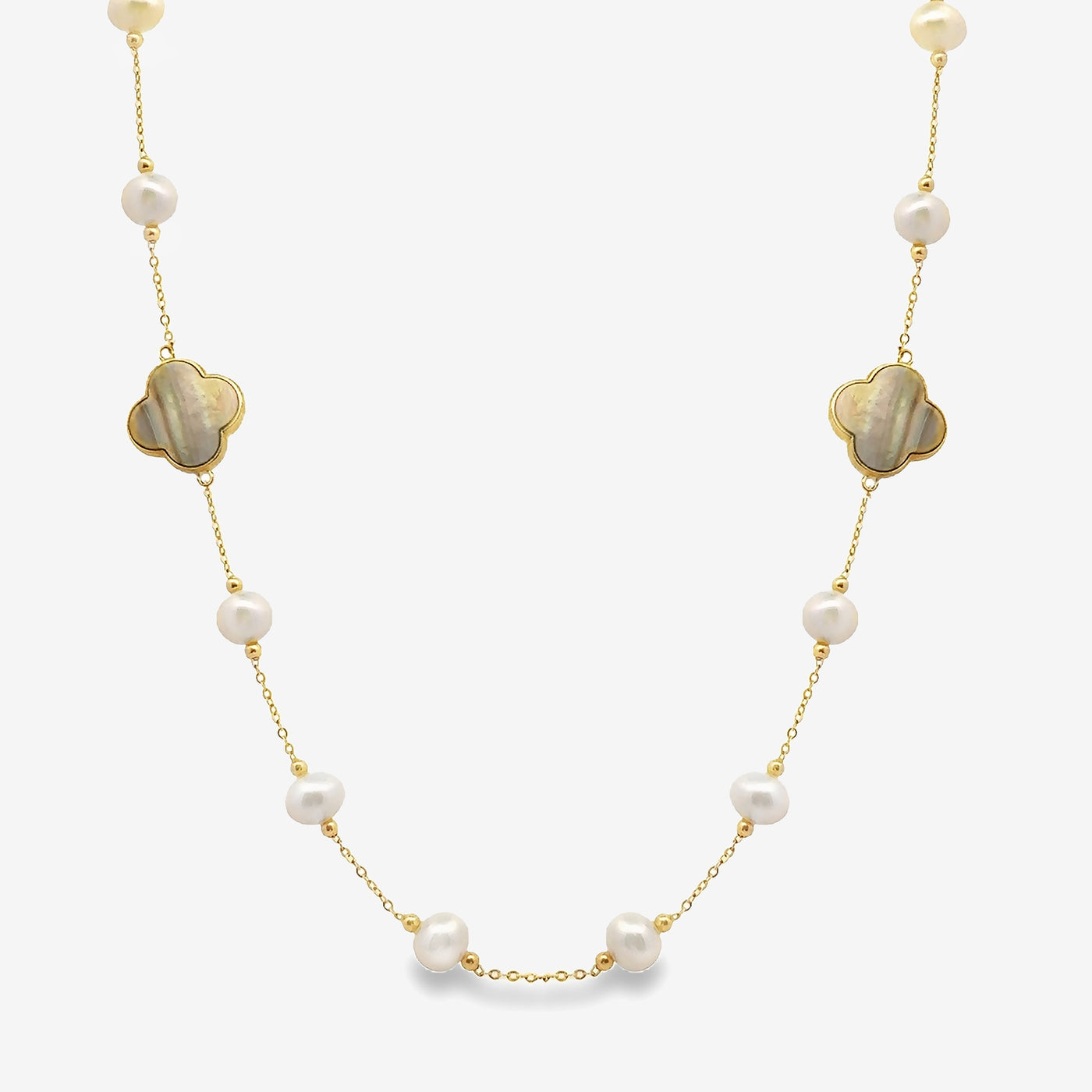 Gray MOP Floral Stations & Pearl Necklace