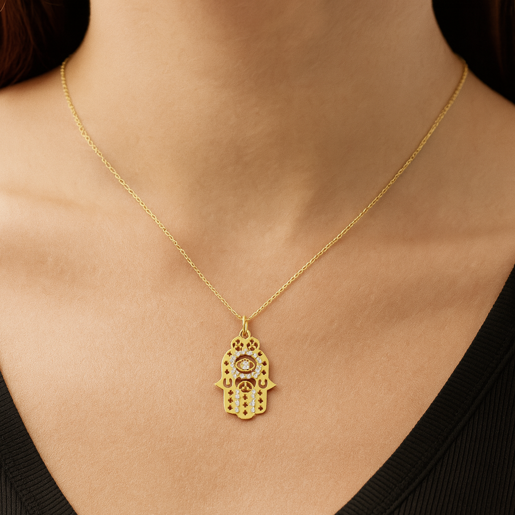 Open Cutout Diamond Hamsa Charm
