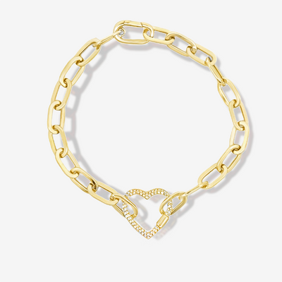 Open Diamond Heart Paper Clip Link Bracelet