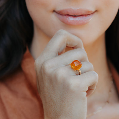 orange agate and diamond ring