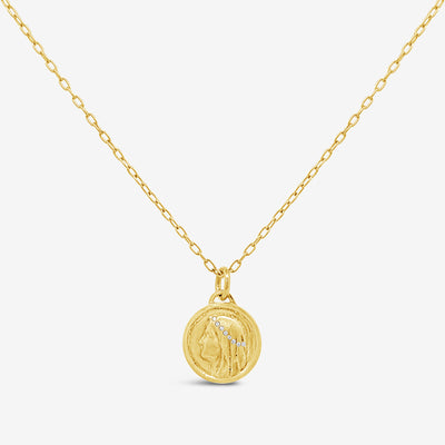 Or lady of lourdes gold and diamond catholic religious medal necklace