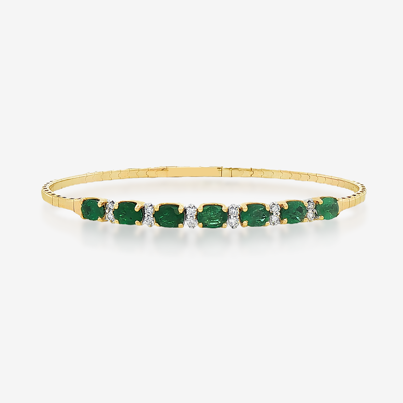 Oval Emerald & Diamond Flex Bangle Bracelet