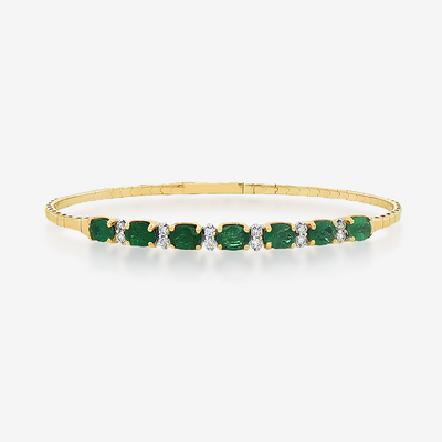 Oval Emerald & Diamond Flex Bangle Bracelet
