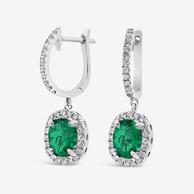 emerald and diamond halo huggie earring