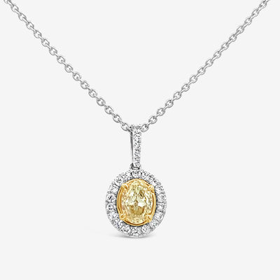 Oval Shaped 0.45CT Yellow & White Diamond Necklace
