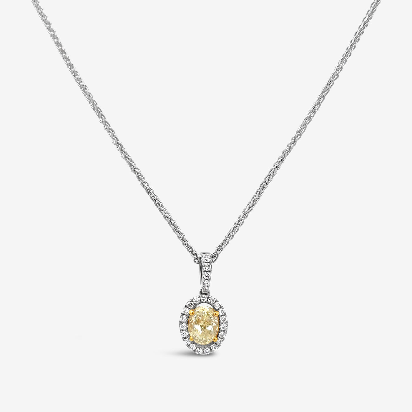 Oval Shaped 0.70CT Yellow & White Diamond Necklace