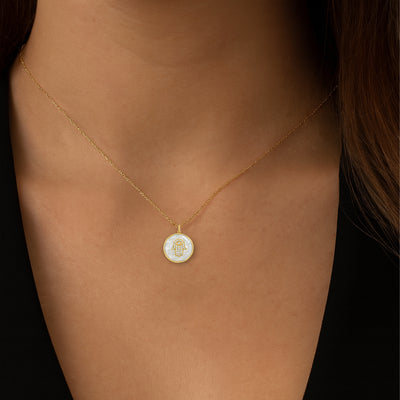 White Agate & Diamond Hamsa Charm