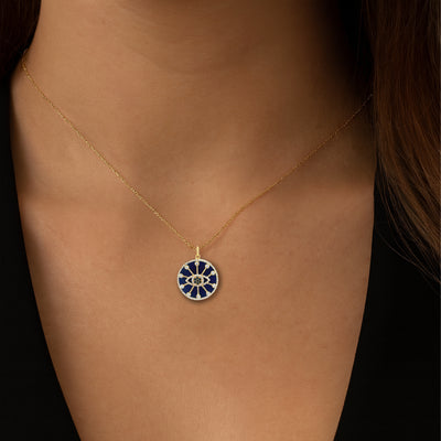 0.65CT Diamond, Blue Sapphire & Lapis Evil Eye Charm