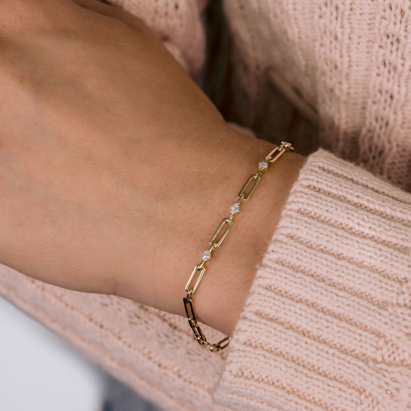 Paper Clip Link 0.25CT Diamond Station Bracelet