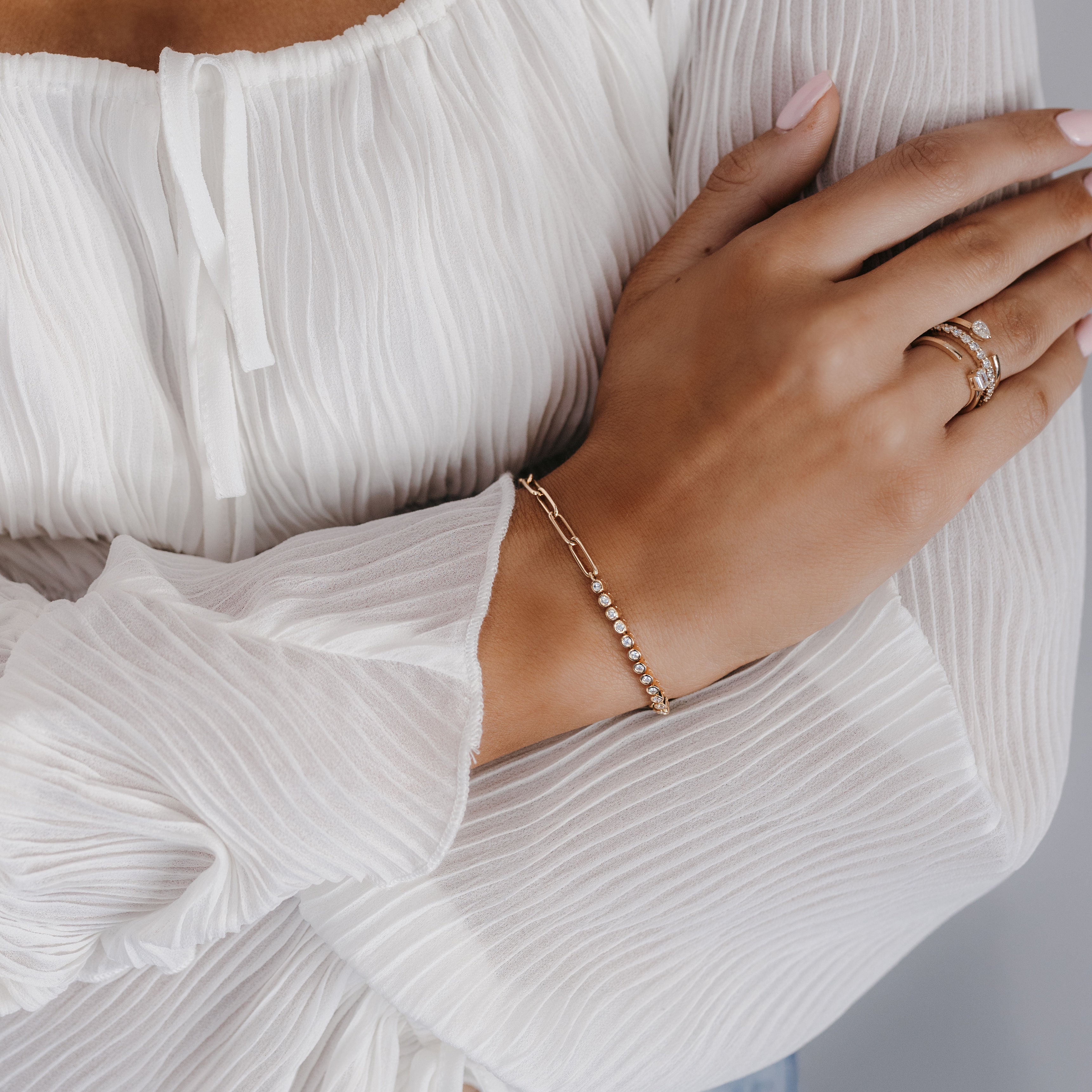 diamond and gold paperclip links bracelet