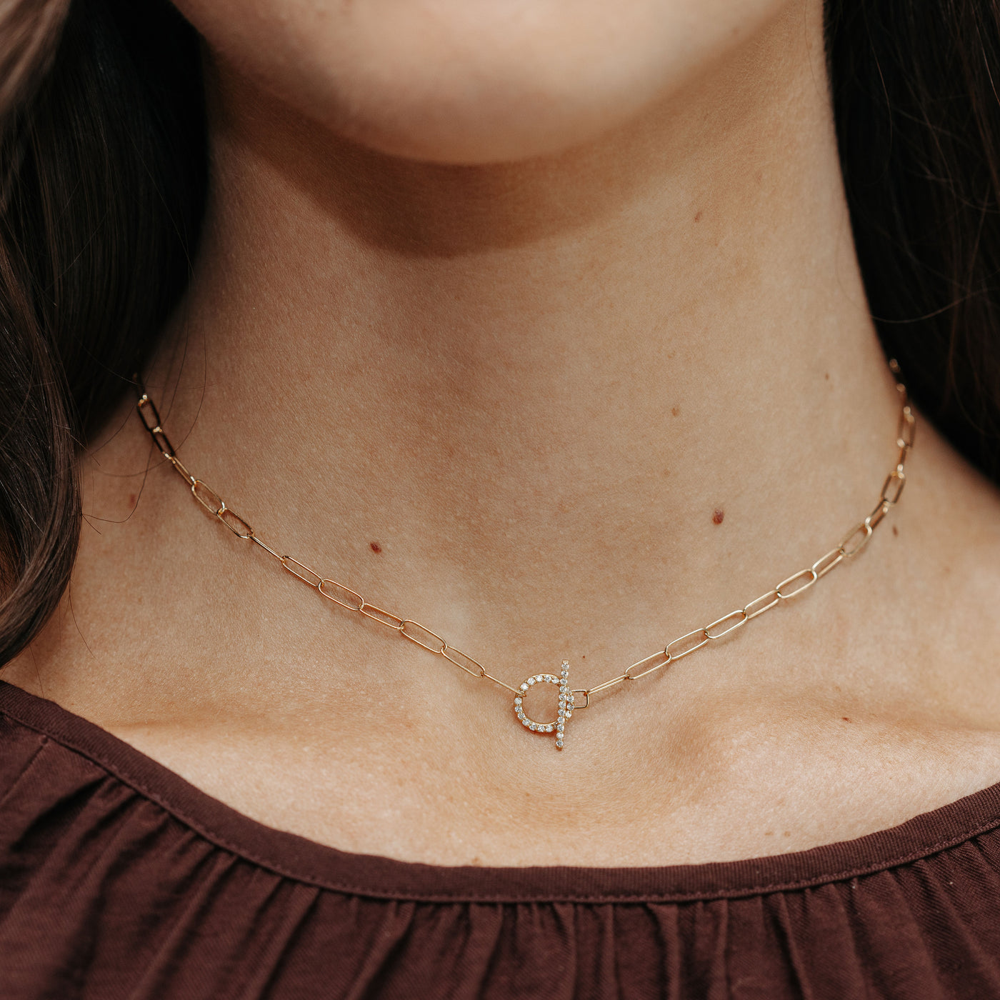 Paperclip Diamond Toggle Necklace