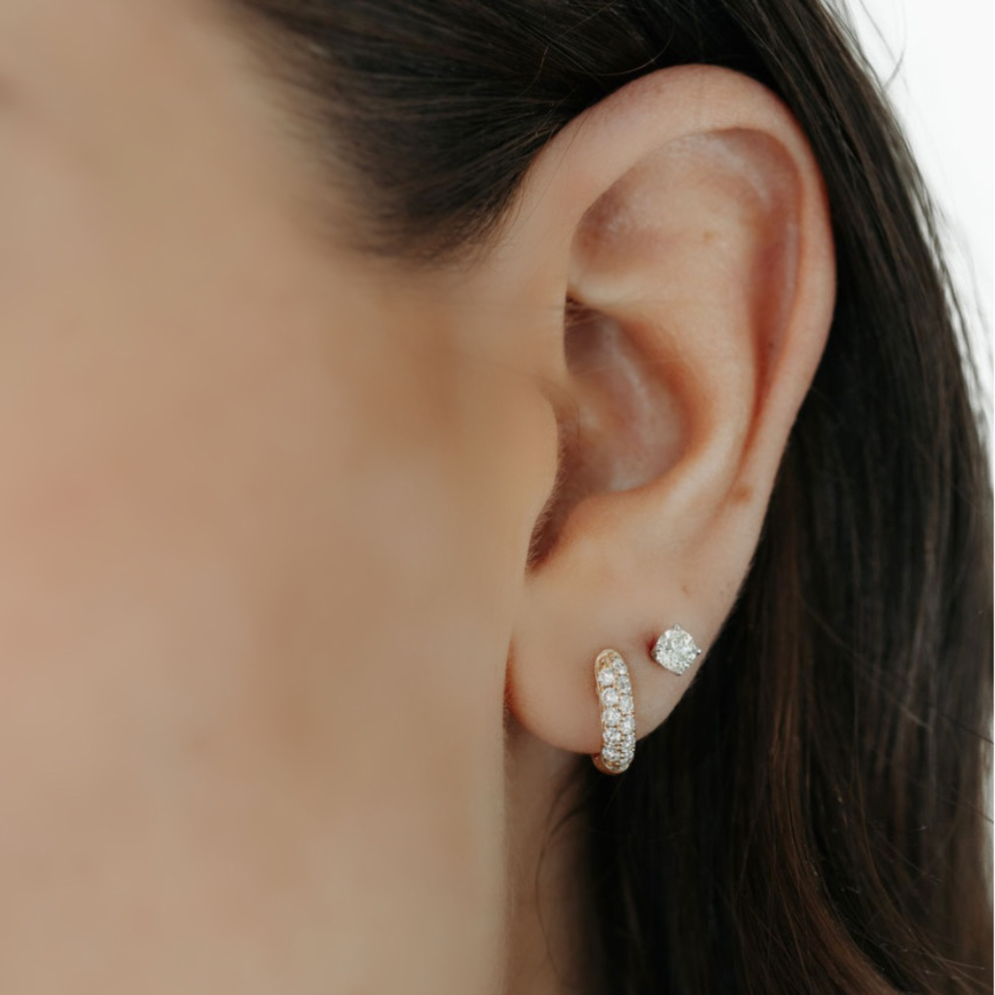 two row diamond huggie earrings