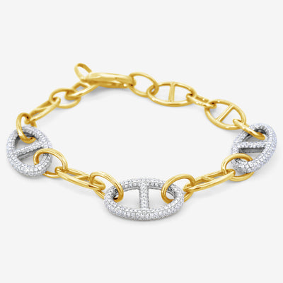 diamond and gold anchor link bracelet