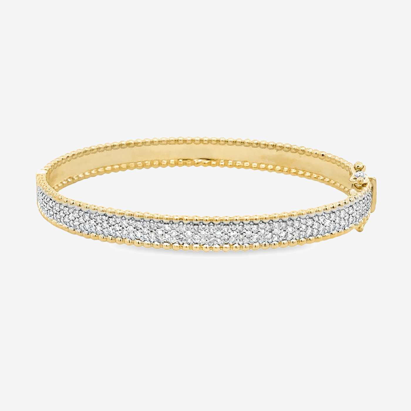 pave diamond and gold bead bangle bracelet