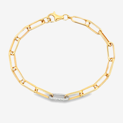 diamond and gold paperclip links bracelet
