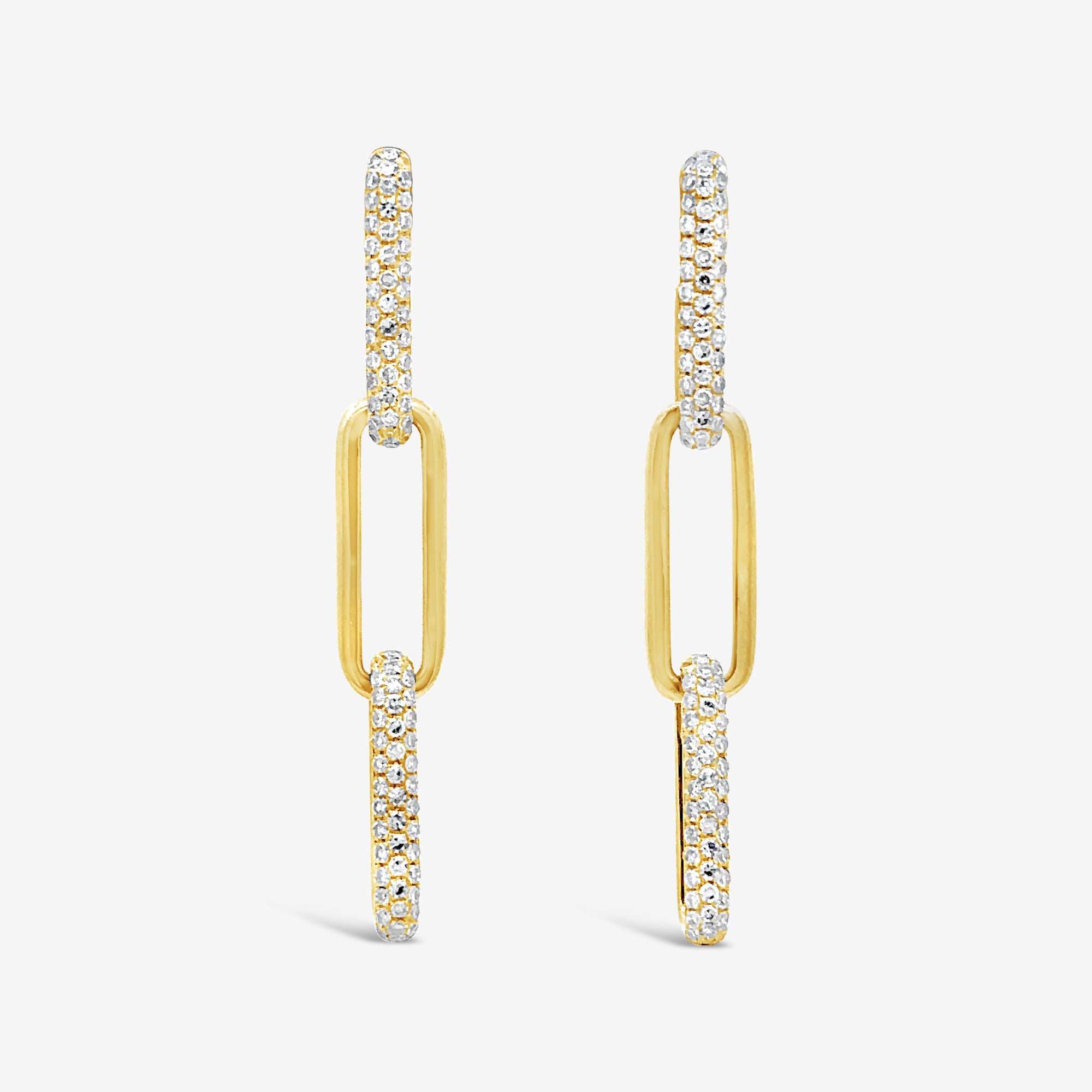 diamond and gold paperclip drop earrings
