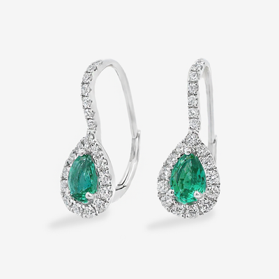 Pear Shaped Emerald & Diamond Lever Earrings