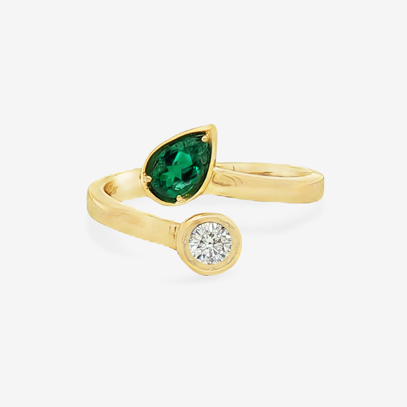 Pear Shaped Emerald & Round Diamond Bypass Ring