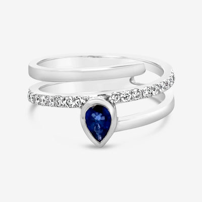 sapphire and diamond spiral ring in white gold