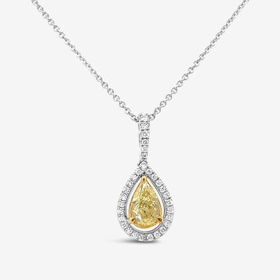 yellow and white diamond halo pendant
