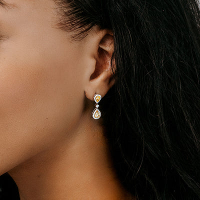 yellow and white diamond dangle earrings