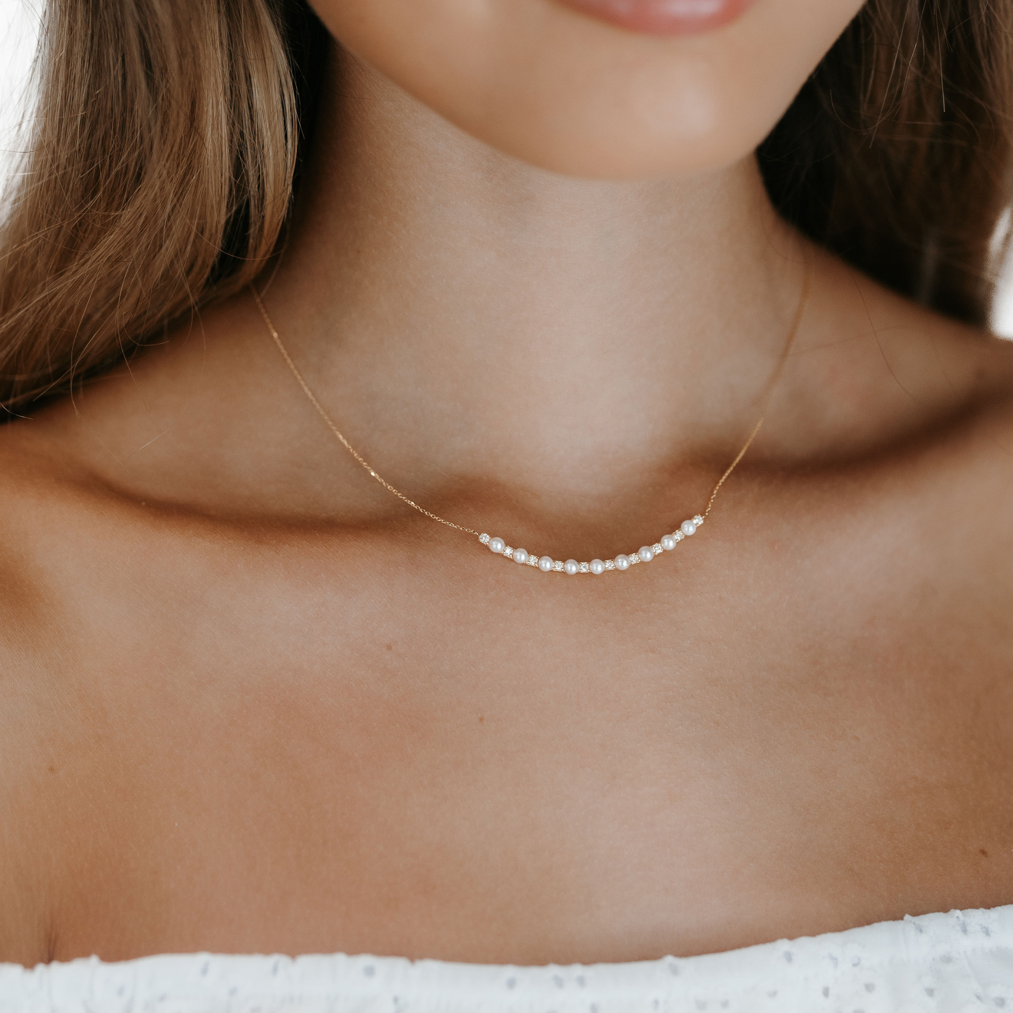 pearl and diamond bar necklace
