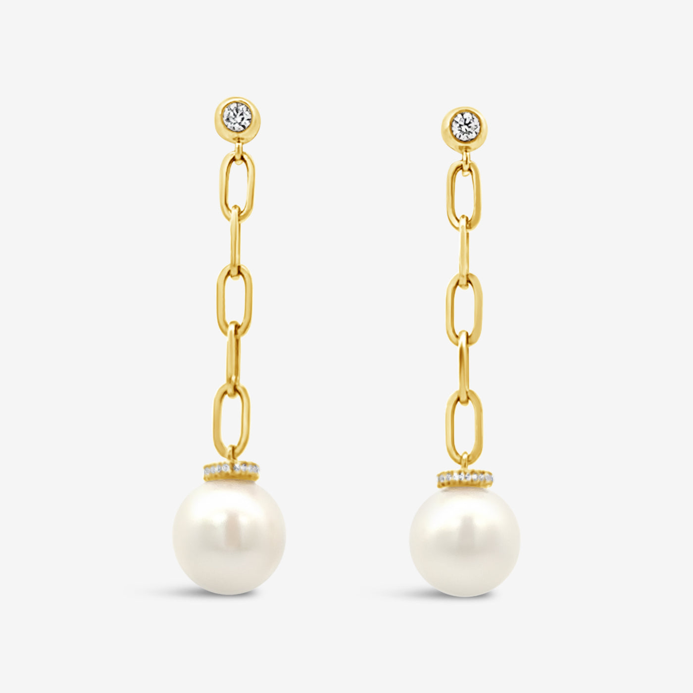 Pearl & Diamond Dangle Paper Clip Earrings