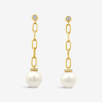 Pearl & Diamond Dangle Paper Clip Earrings