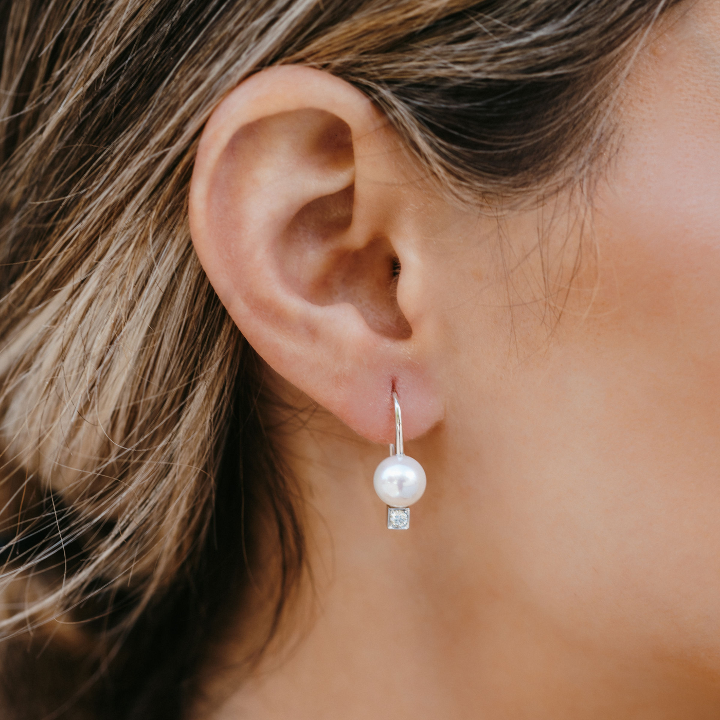 Pearl & Diamond Drop Earrings