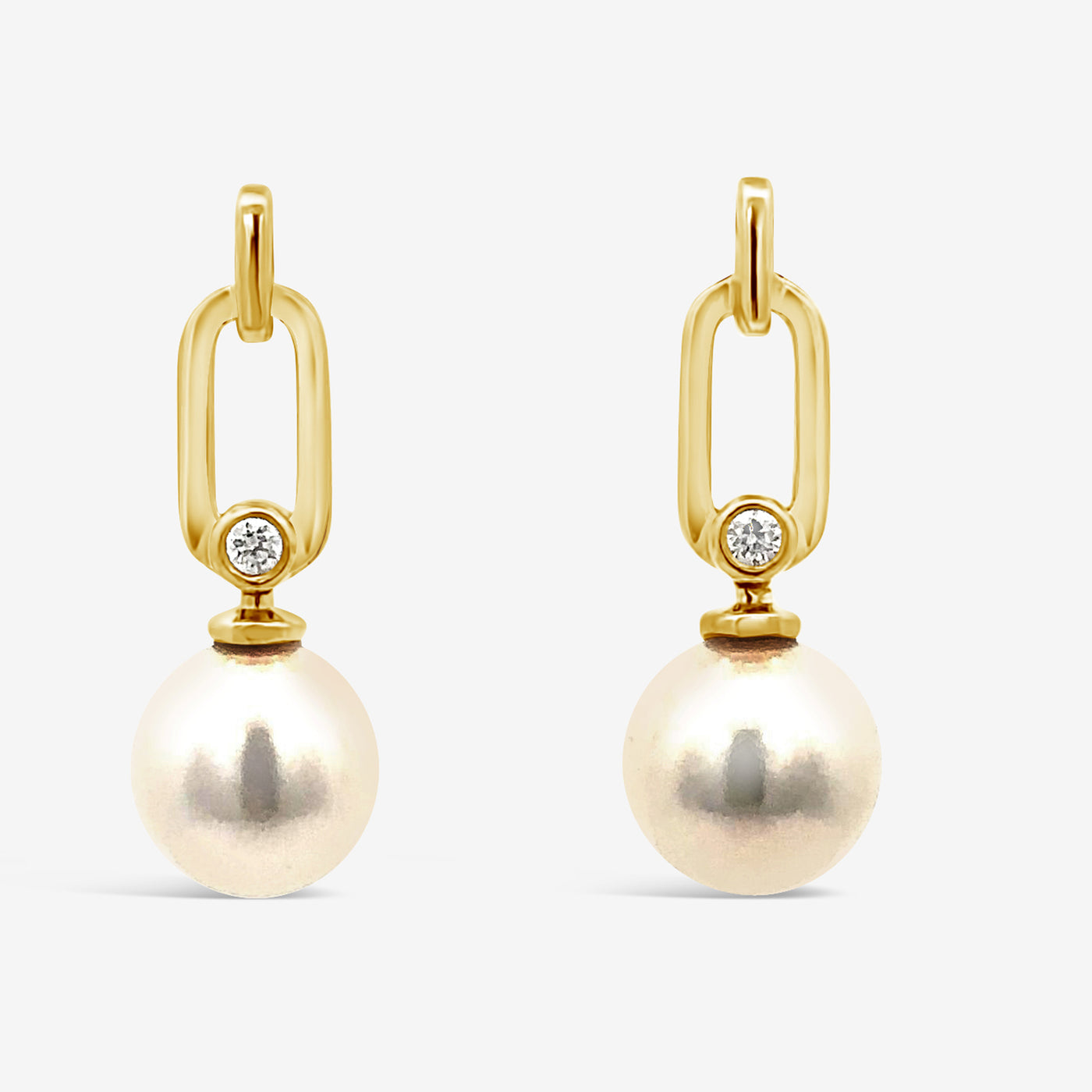 pearl and diamond paperclip drop earrings